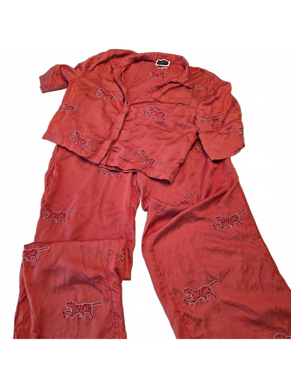 Sani Embroidered Lounge Set with Short Sleeves Pants and Tigers Orange Size M